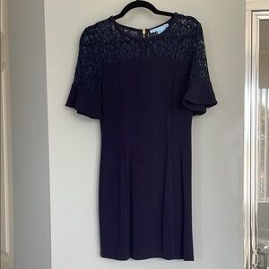 Draper James Blue Sheath Dress Knee-Length Flutter Sleeve Cocktail